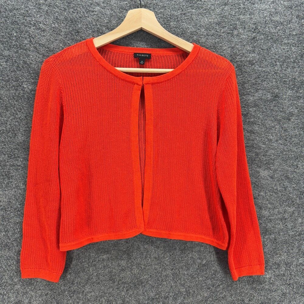 Talbots Knit Top Women M Medium Red Long Sleeve Round Neck Cotton Casual Solid